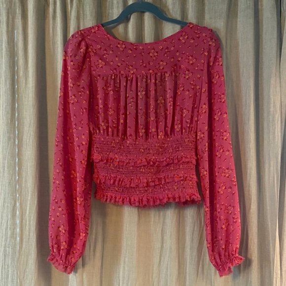 Free People Pink Peasant Top Smocked size S - Picture 7 of 8